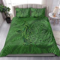 Hawaiian Whales Polynesian Art Motifs Bedding Set Green Color - Polynesian Pride