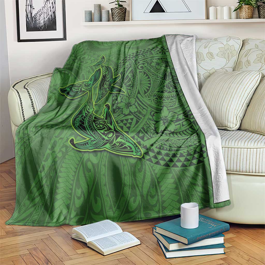 Hawaiian Whales Polynesian Art Motifs Blanket Green Color - Polynesian Pride