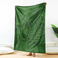 Hawaiian Whales Polynesian Art Motifs Blanket Green Color - Polynesian Pride
