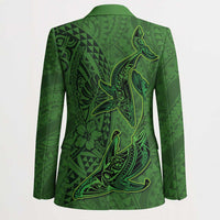 Hawaiian Whales Polynesian Art Motifs Blazer Green Color - Polynesian Pride