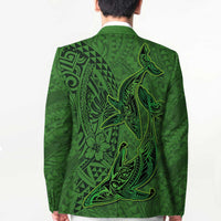 Hawaiian Whales Polynesian Art Motifs Blazer Green Color - Polynesian Pride