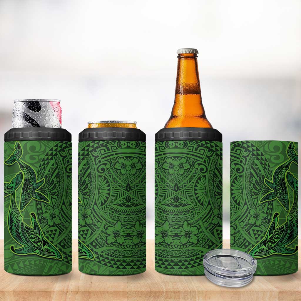 Hawaiian Whales Polynesian Art Motifs 4 in 1 Can Cooler Tumbler Green Color - Polynesian Pride