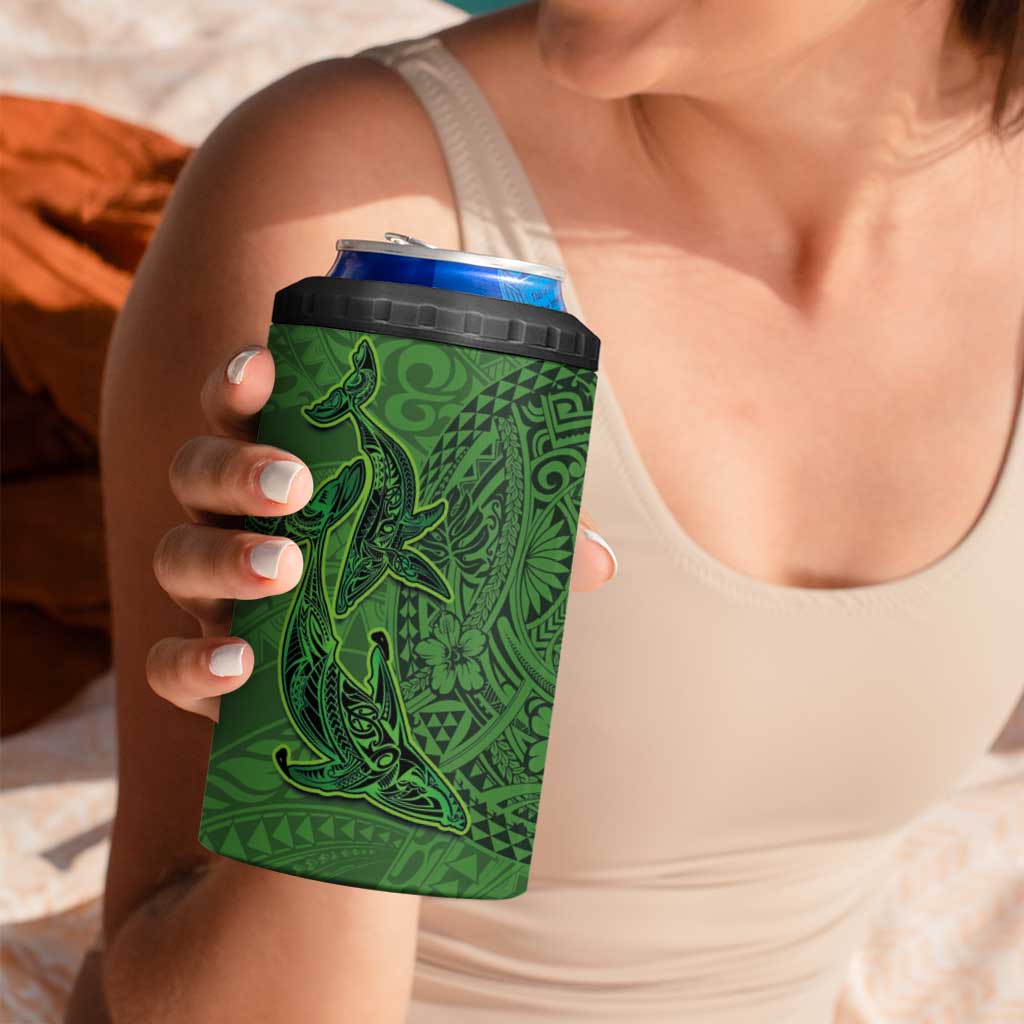 Hawaiian Whales Polynesian Art Motifs 4 in 1 Can Cooler Tumbler Green Color - Polynesian Pride