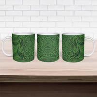 Hawaiian Whales Polynesian Art Motifs Ceramic Mug Green Color - Polynesian Pride