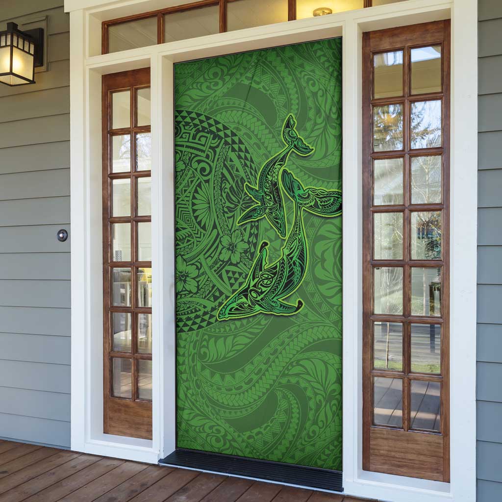 Hawaiian Whales Polynesian Art Motifs Door Cover Green Color - Polynesian Pride