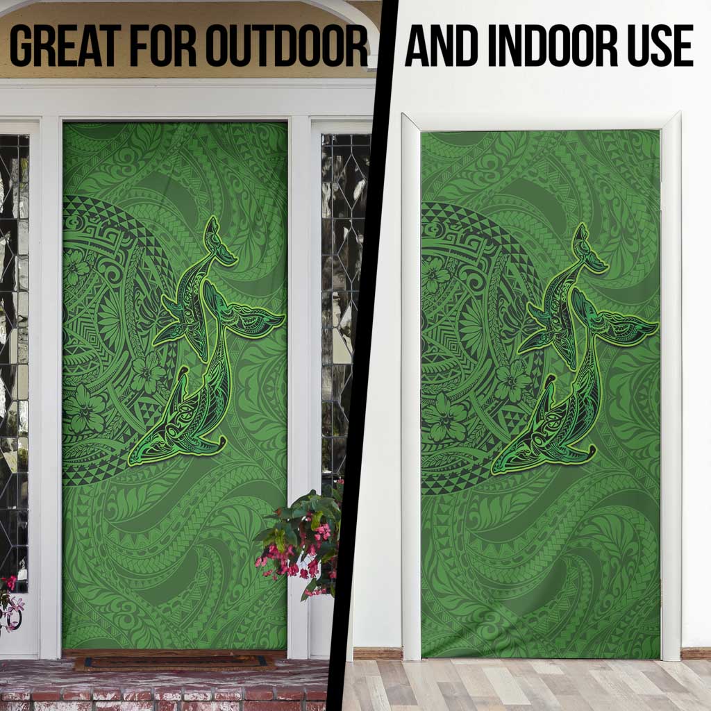 Hawaiian Whales Polynesian Art Motifs Door Cover Green Color - Polynesian Pride
