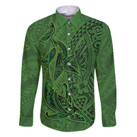 Hawaiian Whales Polynesian Art Motifs Family Matching Off The Shoulder Long Sleeve Dress and Hawaiian Shirt Green Color - Polynesian Pride