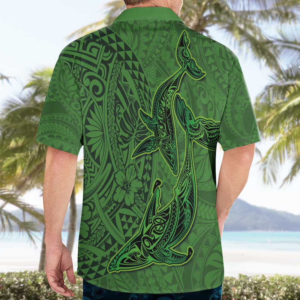 Hawaiian Whales Polynesian Art Motifs Hawaiian Shirt Green Color - Polynesian Pride