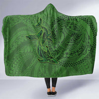 Hawaiian Whales Polynesian Art Motifs Hooded Blanket Green Color - Polynesian Pride