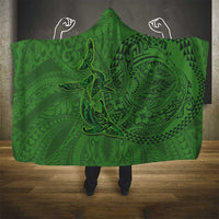Hawaiian Whales Polynesian Art Motifs Hooded Blanket Green Color - Polynesian Pride