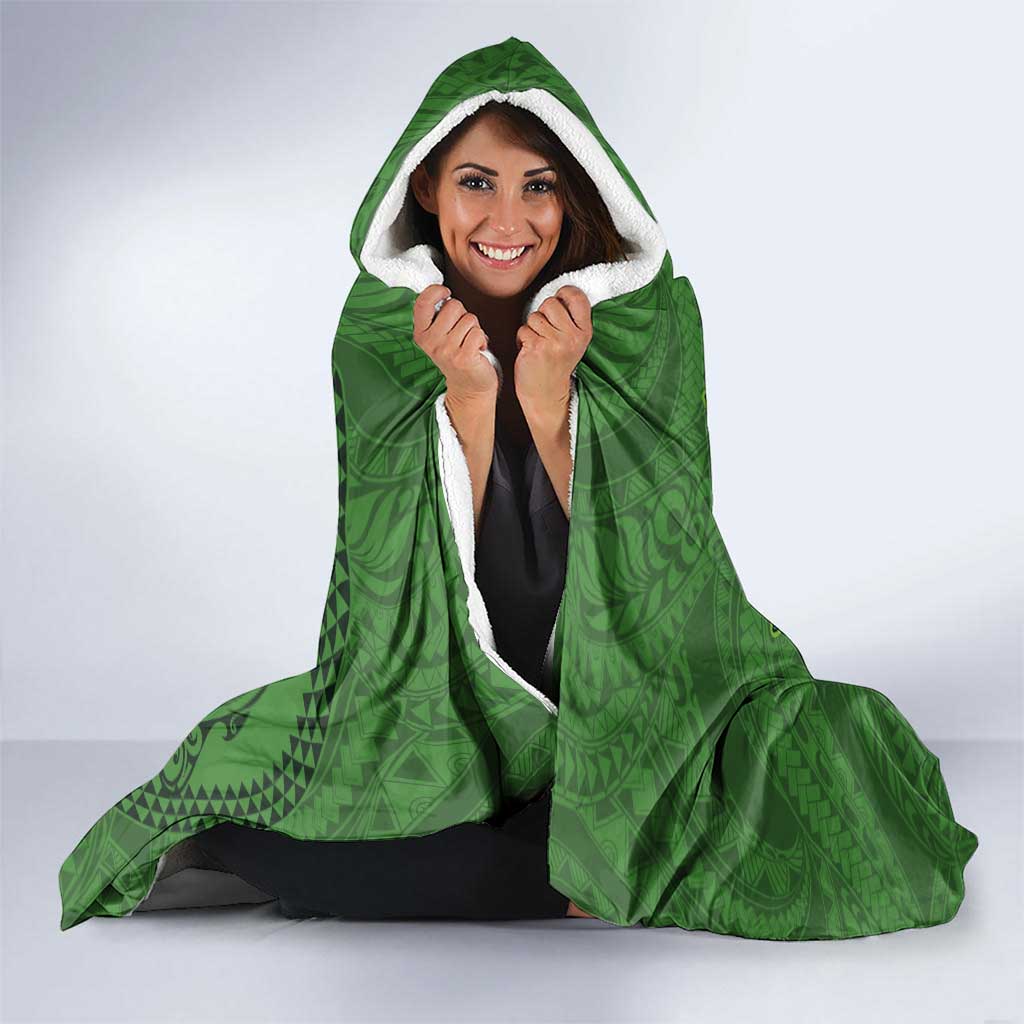Hawaiian Whales Polynesian Art Motifs Hooded Blanket Green Color - Polynesian Pride
