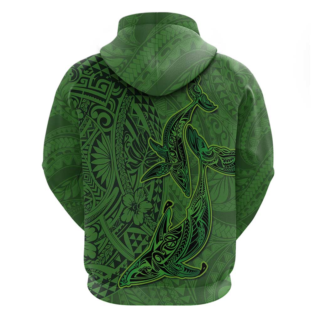 Hawaiian Whales Polynesian Art Motifs Hoodie Green Color - Polynesian Pride