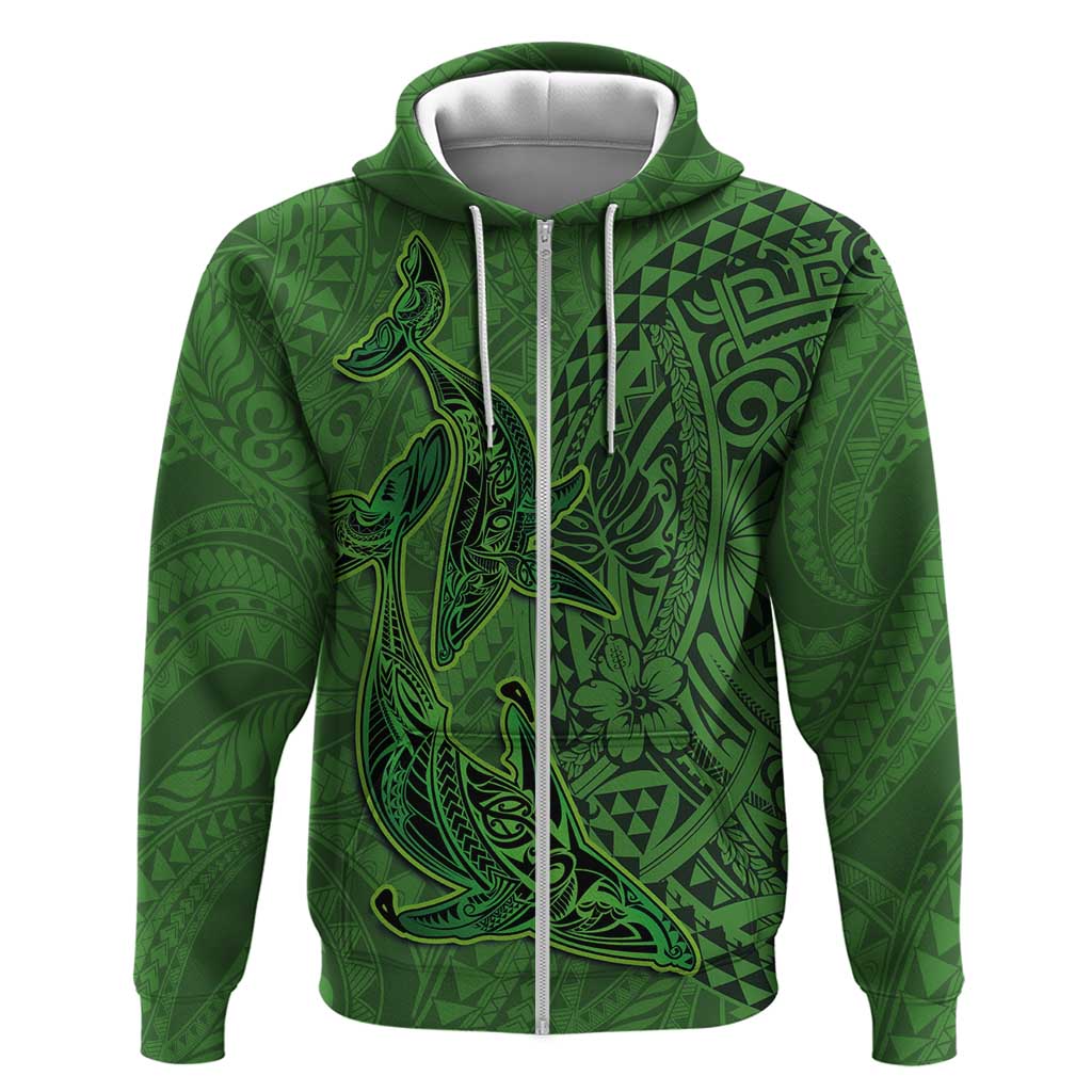 Hawaiian Whales Polynesian Art Motifs Hoodie Green Color - Polynesian Pride