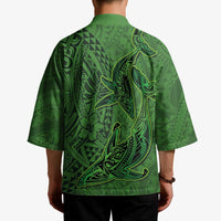 Hawaiian Whales Polynesian Art Motifs Kimono Green Color - Polynesian Pride
