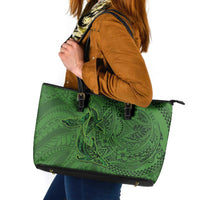 Hawaiian Whales Polynesian Art Motifs Leather Tote Bag Green Color - Polynesian Pride