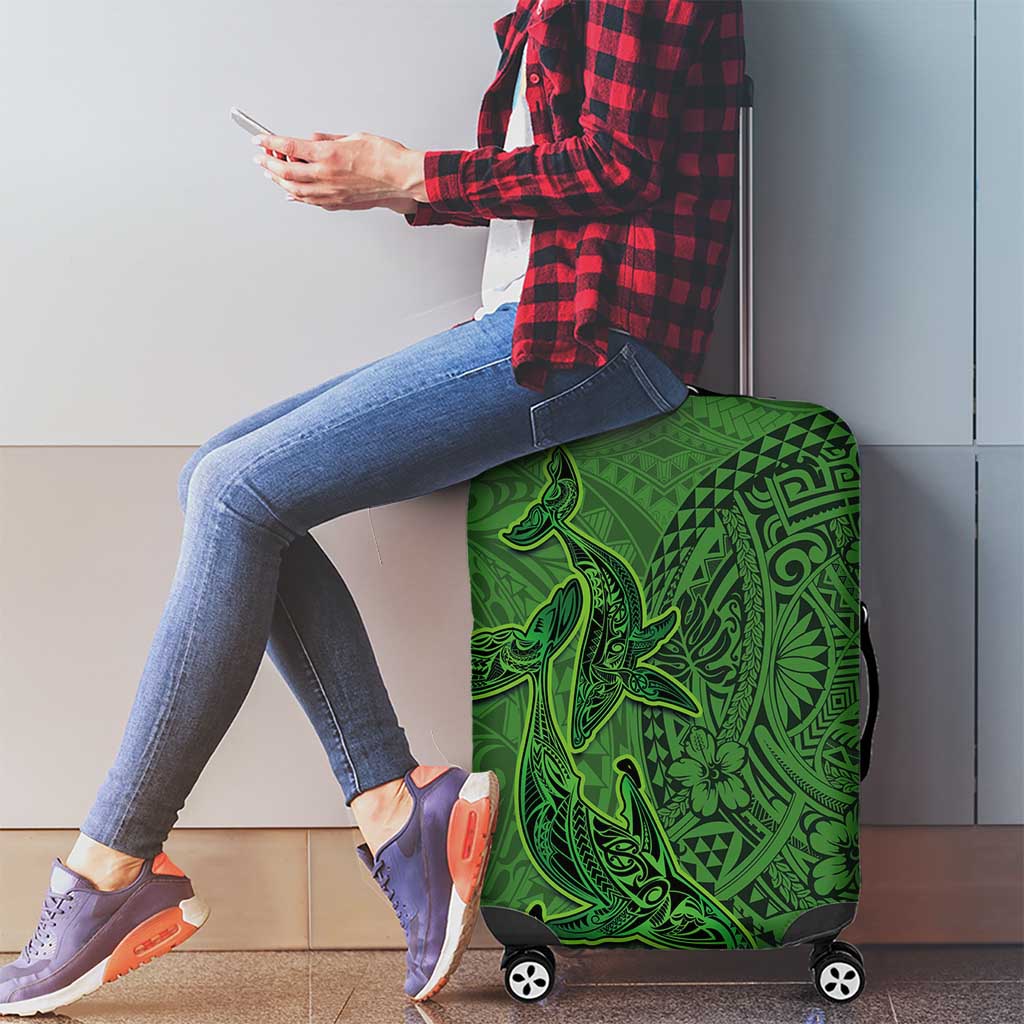 Hawaiian Whales Polynesian Art Motifs Luggage Cover Green Color - Polynesian Pride