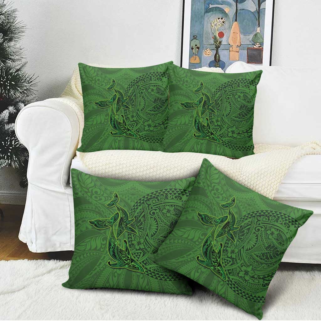 Hawaiian Whales Polynesian Art Motifs Pillow Cover Green Color - Polynesian Pride
