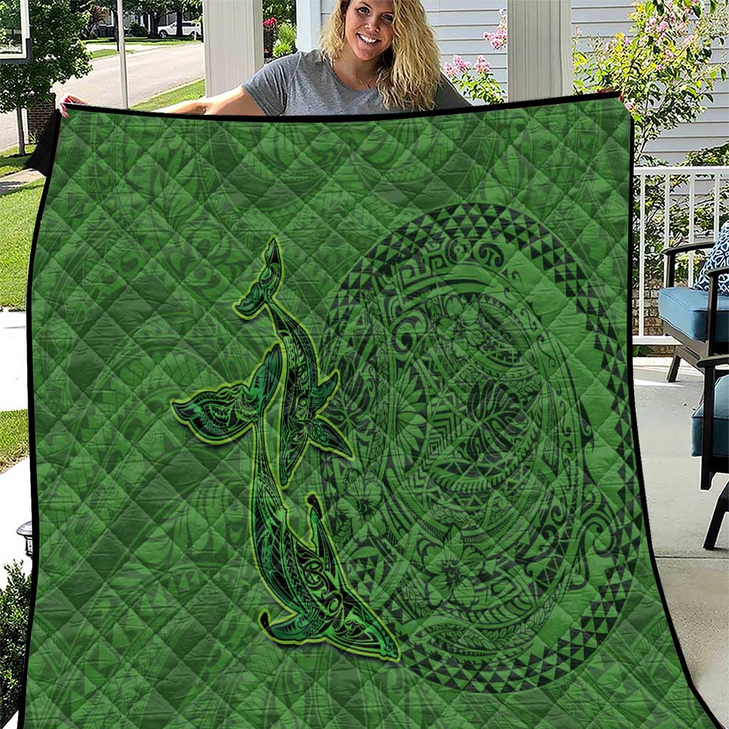 Hawaiian Whales Polynesian Art Motifs Quilt Green Color - Polynesian Pride