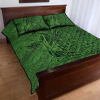 Hawaiian Whales Polynesian Art Motifs Quilt Bed Set Green Color - Polynesian Pride