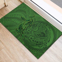 Hawaiian Whales Polynesian Art Motifs Rubber Doormat Green Color - Polynesian Pride