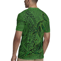 Hawaiian Whales Polynesian Art Motifs Rugby Jersey Green Color - Polynesian Pride