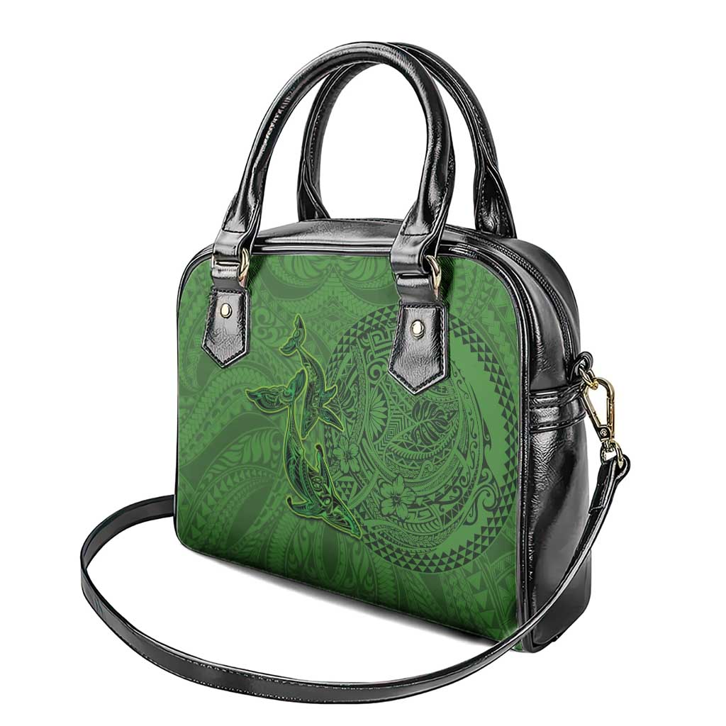 Hawaiian Whales Polynesian Art Motifs Shoulder Handbag Green Color - Polynesian Pride