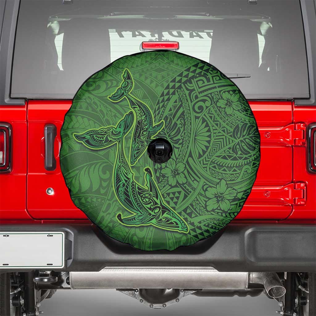 Hawaiian Whales Polynesian Art Motifs Spare Tire Cover Green Color - Polynesian Pride