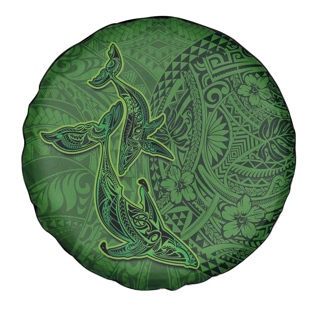 Hawaiian Whales Polynesian Art Motifs Spare Tire Cover Green Color - Polynesian Pride
