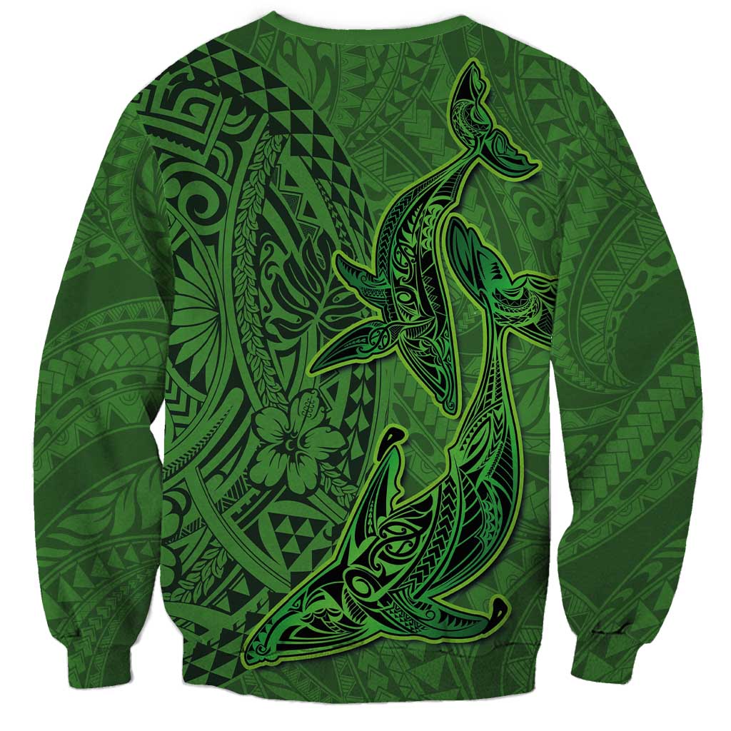Hawaiian Whales Polynesian Art Motifs Sweatshirt Green Color - Polynesian Pride