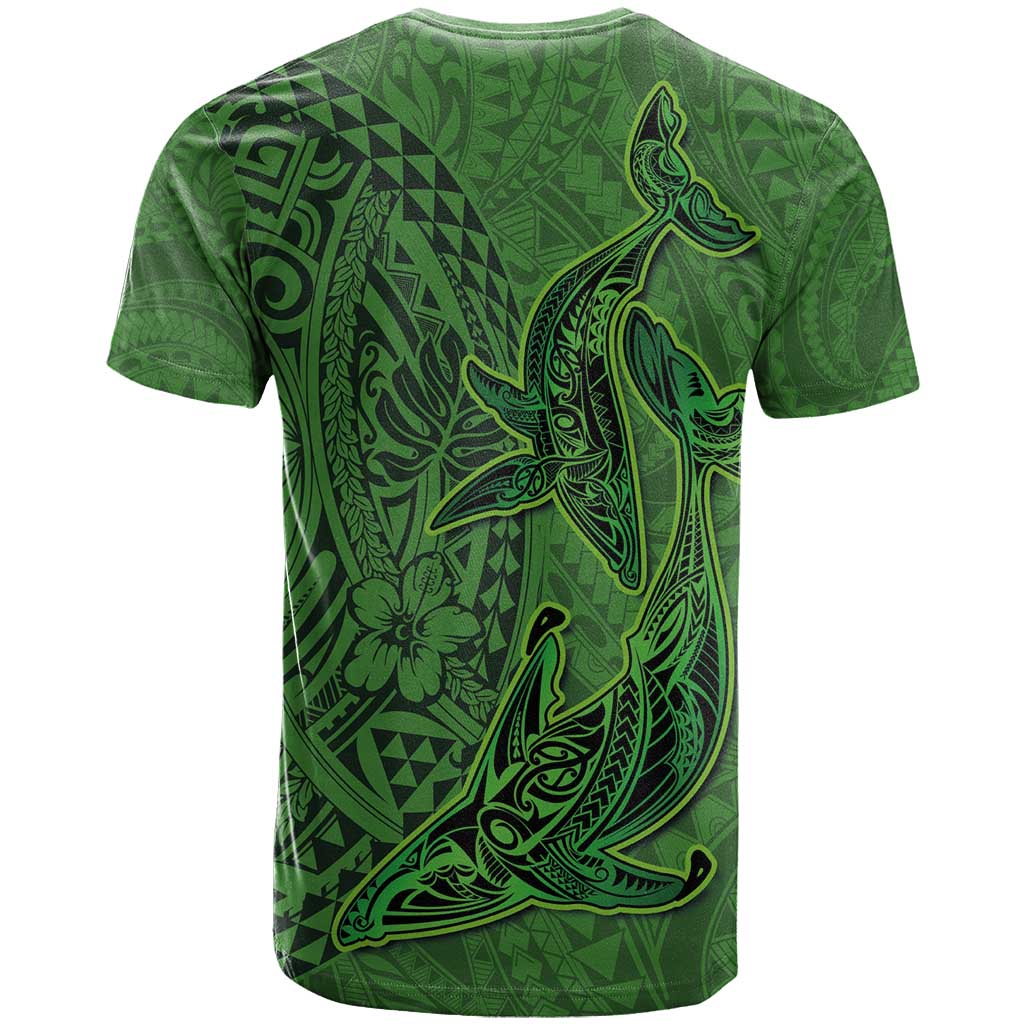 Hawaiian Whales Polynesian Art Motifs T Shirt Green Color - Polynesian Pride