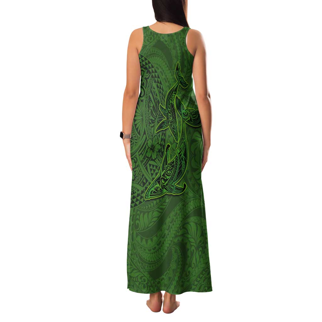 Hawaiian Whales Polynesian Art Motifs Tank Maxi Dress Green Color - Polynesian Pride