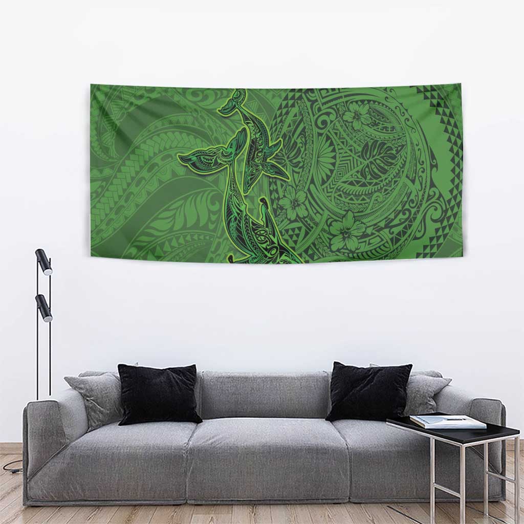 Hawaiian Whales Polynesian Art Motifs Tapestry Green Color - Polynesian Pride
