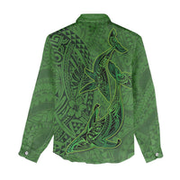 Hawaiian Whales Polynesian Art Motifs Women Casual Shirt Green Color - Polynesian Pride