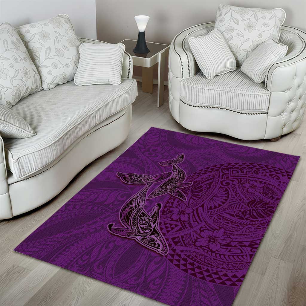 Hawaiian Whales Polynesian Art Motifs Area Rug Purple Color - Polynesian Pride