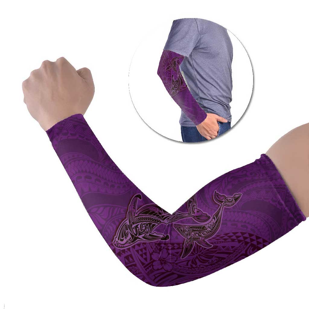 Hawaiian Whales Polynesian Art Motifs Arm Sleeves Purple Color - Polynesian Pride