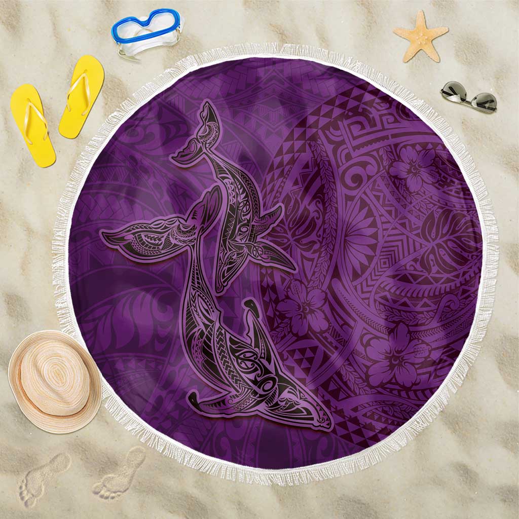 Hawaiian Whales Polynesian Art Motifs Beach Blanket Purple Color - Polynesian Pride