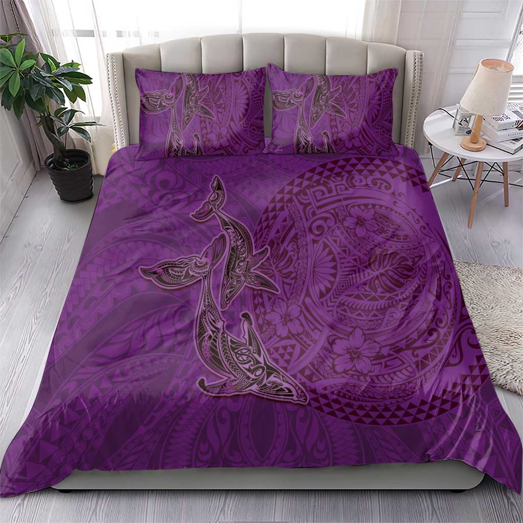 Hawaiian Whales Polynesian Art Motifs Bedding Set Purple Color - Polynesian Pride