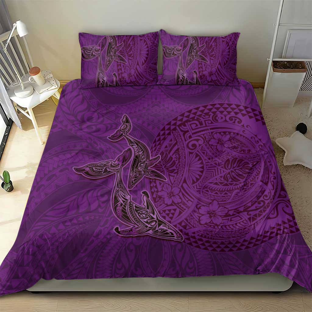 Hawaiian Whales Polynesian Art Motifs Bedding Set Purple Color - Polynesian Pride
