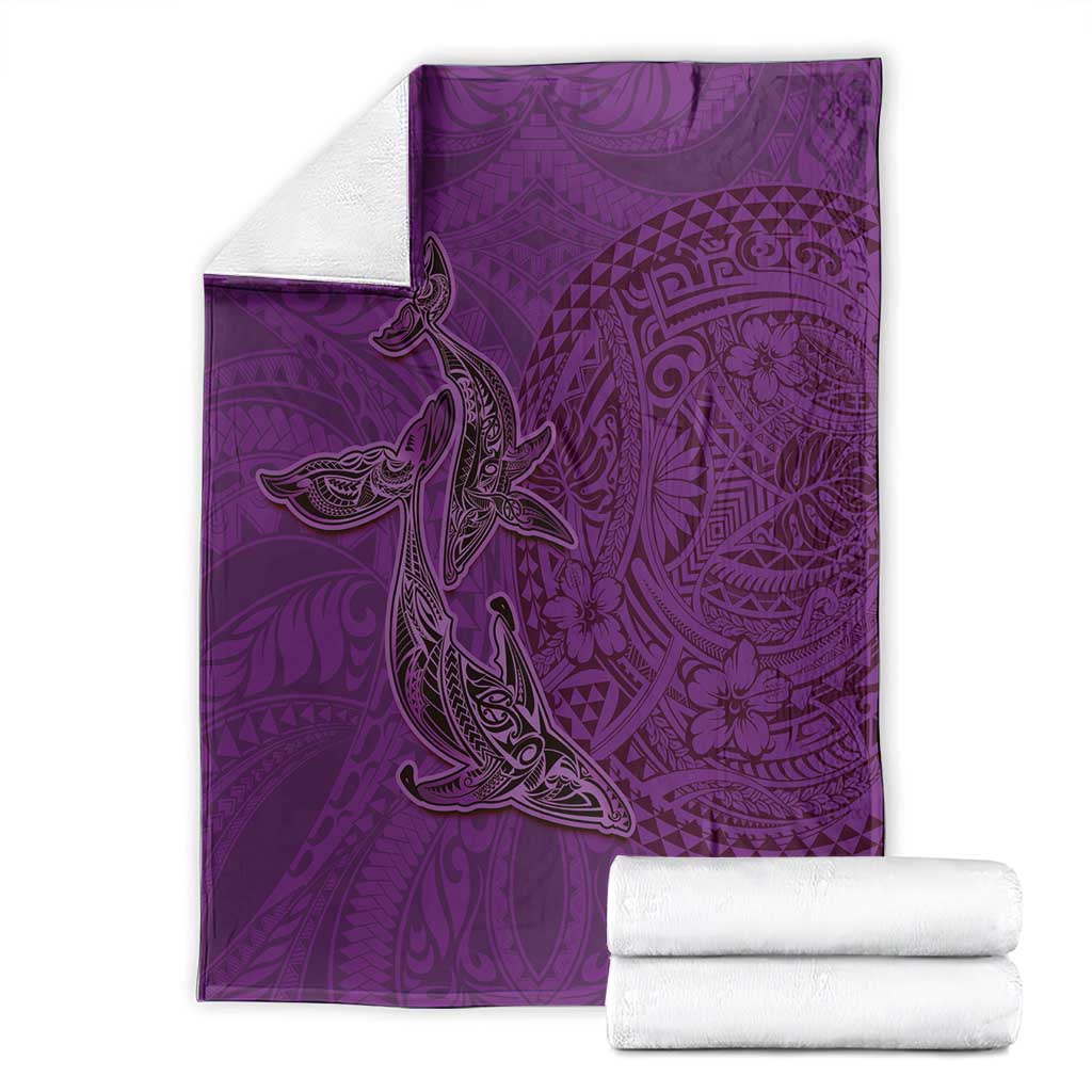 Hawaiian Whales Polynesian Art Motifs Blanket Purple Color - Polynesian Pride