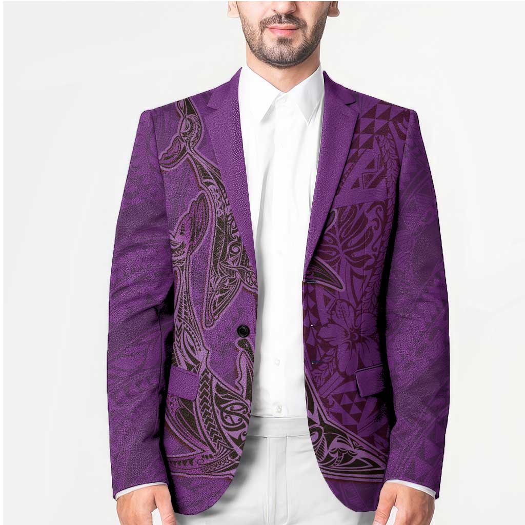 Hawaiian Whales Polynesian Art Motifs Blazer Purple Color - Polynesian Pride