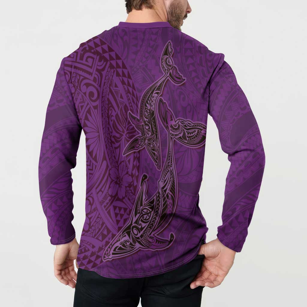 Hawaiian Whales Polynesian Art Motifs Button Sweatshirt Purple Color - Polynesian Pride