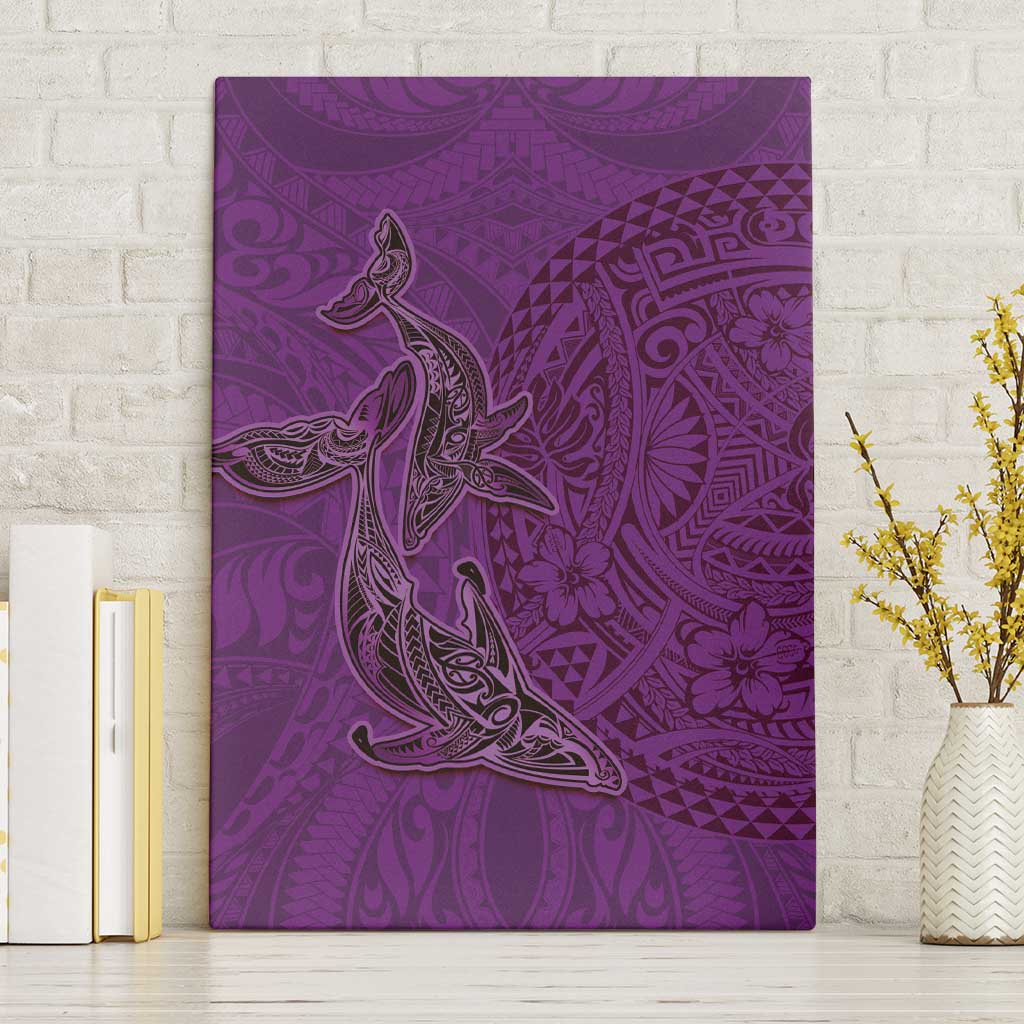 Hawaiian Whales Polynesian Art Motifs Canvas Wall Art Purple Color - Polynesian Pride