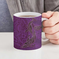 Hawaiian Whales Polynesian Art Motifs Ceramic Mug Purple Color - Polynesian Pride