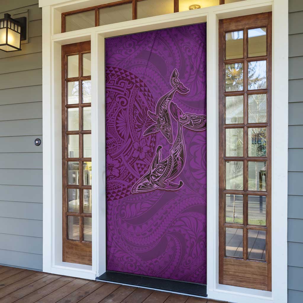 Hawaiian Whales Polynesian Art Motifs Door Cover Purple Color - Polynesian Pride