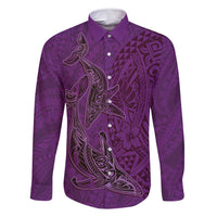Hawaiian Whales Polynesian Art Motifs Family Matching Long Sleeve Bodycon Dress and Hawaiian Shirt Purple Color LT03 Dad's Shirt - Long Sleeve Purple - Polynesian Pride