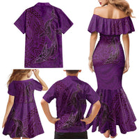 Hawaiian Whales Polynesian Art Motifs Family Matching Mermaid Dress and Hawaiian Shirt Purple Color - Polynesian Pride