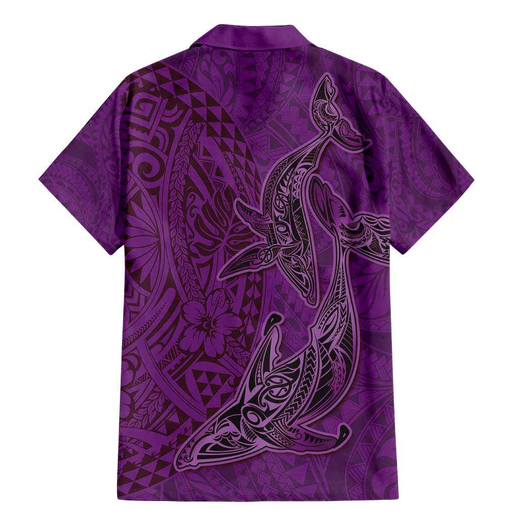 Hawaiian Whales Polynesian Art Motifs Family Matching Mermaid Dress and Hawaiian Shirt Purple Color - Polynesian Pride