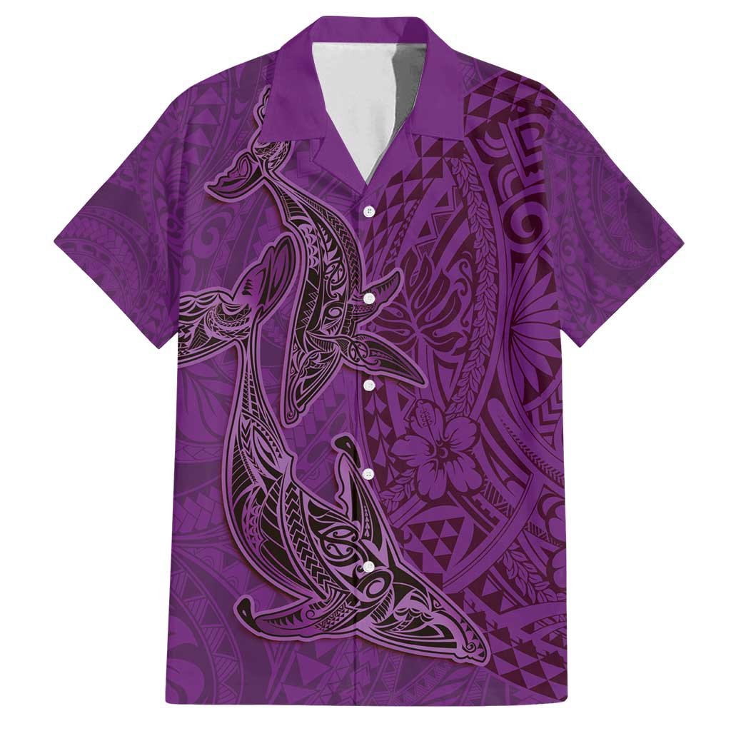 Hawaiian Whales Polynesian Art Motifs Family Matching Off Shoulder Maxi Dress and Hawaiian Shirt Purple Color - Polynesian Pride