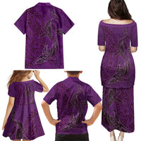 Hawaiian Whales Polynesian Art Motifs Family Matching Puletasi and Hawaiian Shirt Purple Color - Polynesian Pride