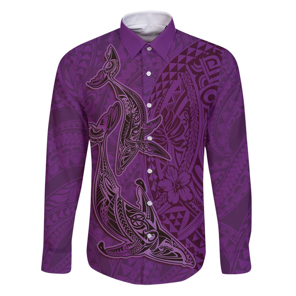 Hawaiian Whales Polynesian Art Motifs Family Matching Puletasi and Hawaiian Shirt Purple Color - Polynesian Pride